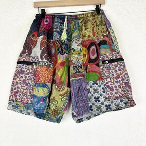 Blue Gecko Patchwork Shorts Size S/M Hippie Boho Cotton Cargo Pockets Festival